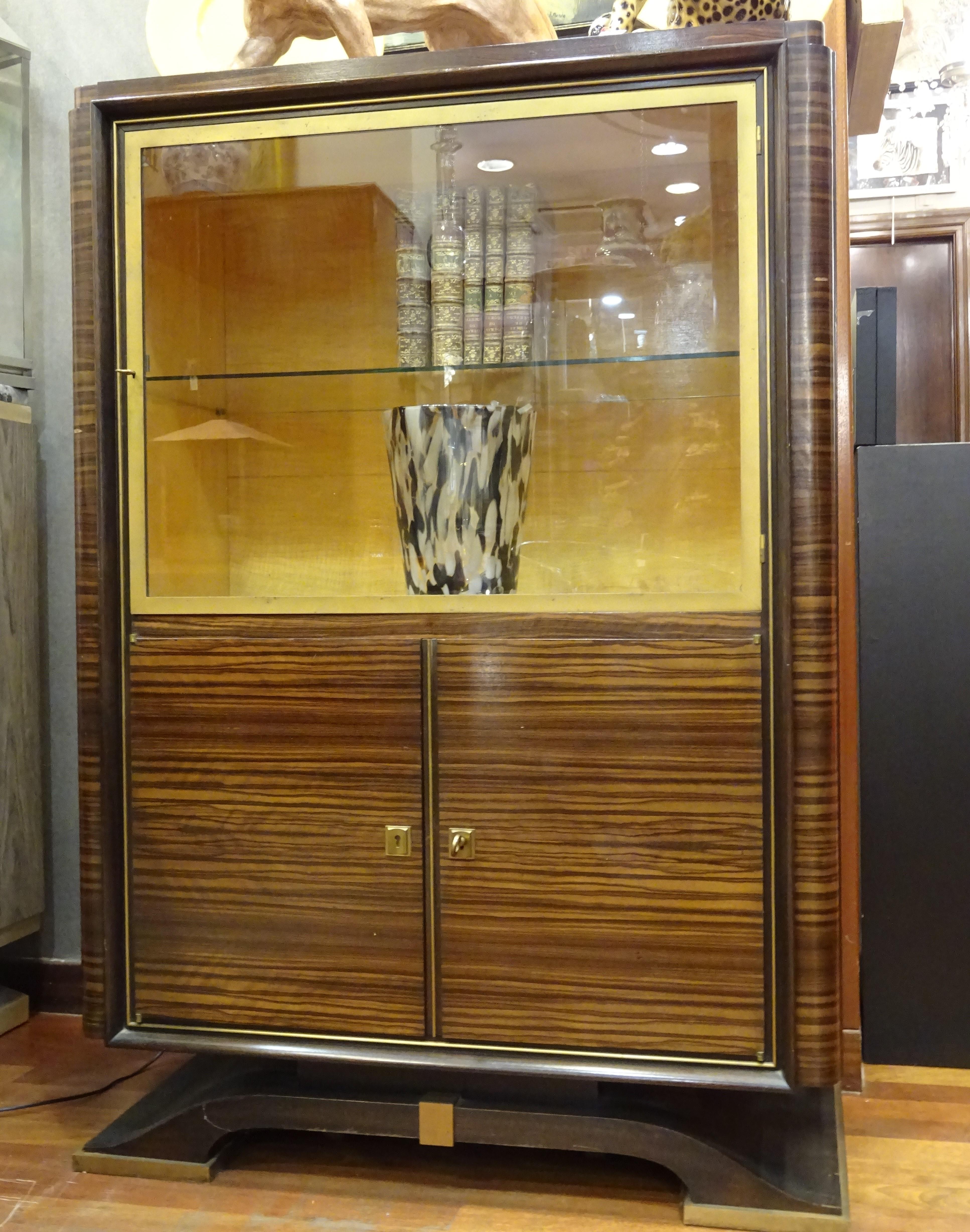 Art Deco French  E.J Ruhlmann Bookcase, Hardwood, Brass and Lemongrass 6