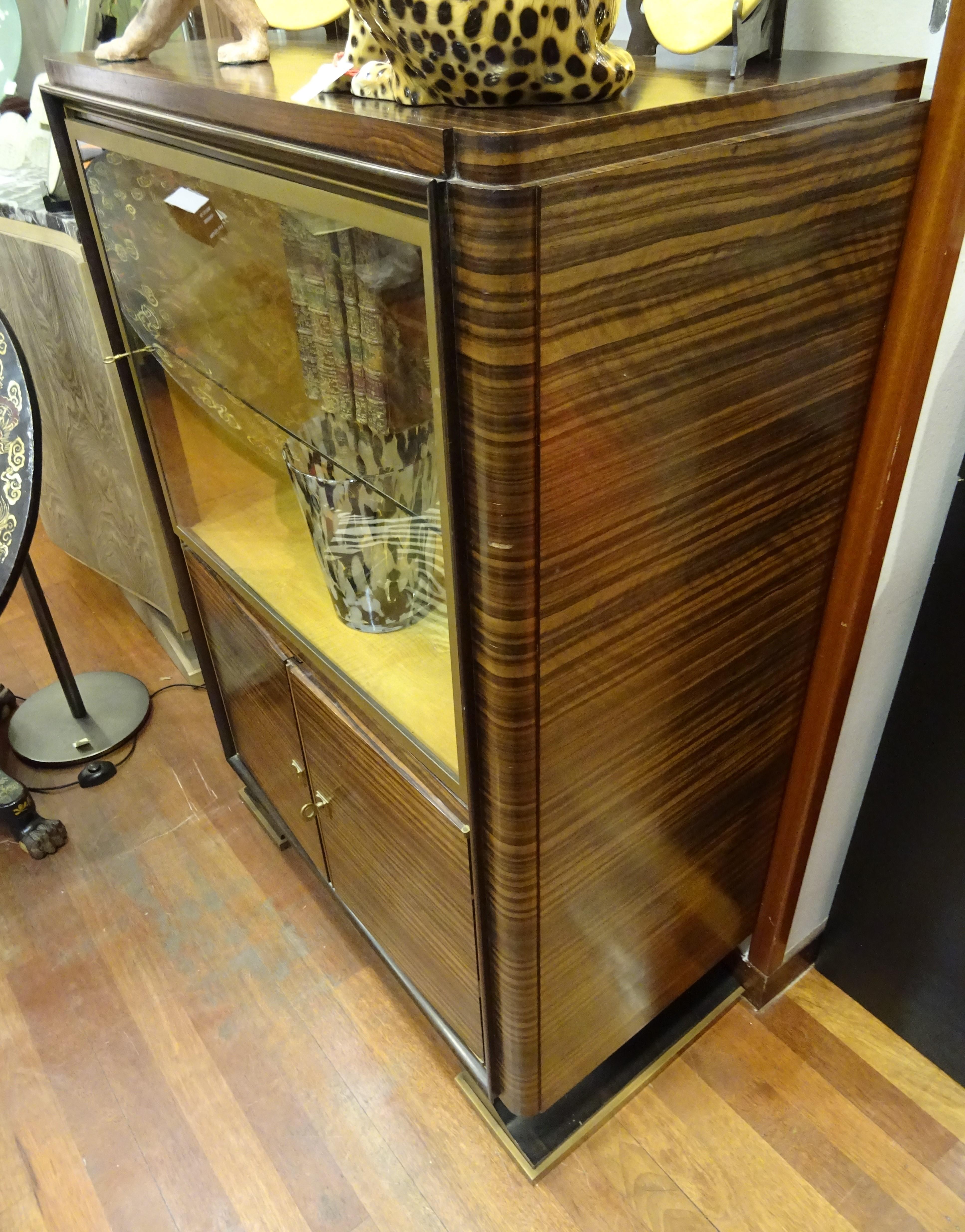 Art Deco French  E.J Ruhlmann Bookcase, Hardwood, Brass and Lemongrass 7