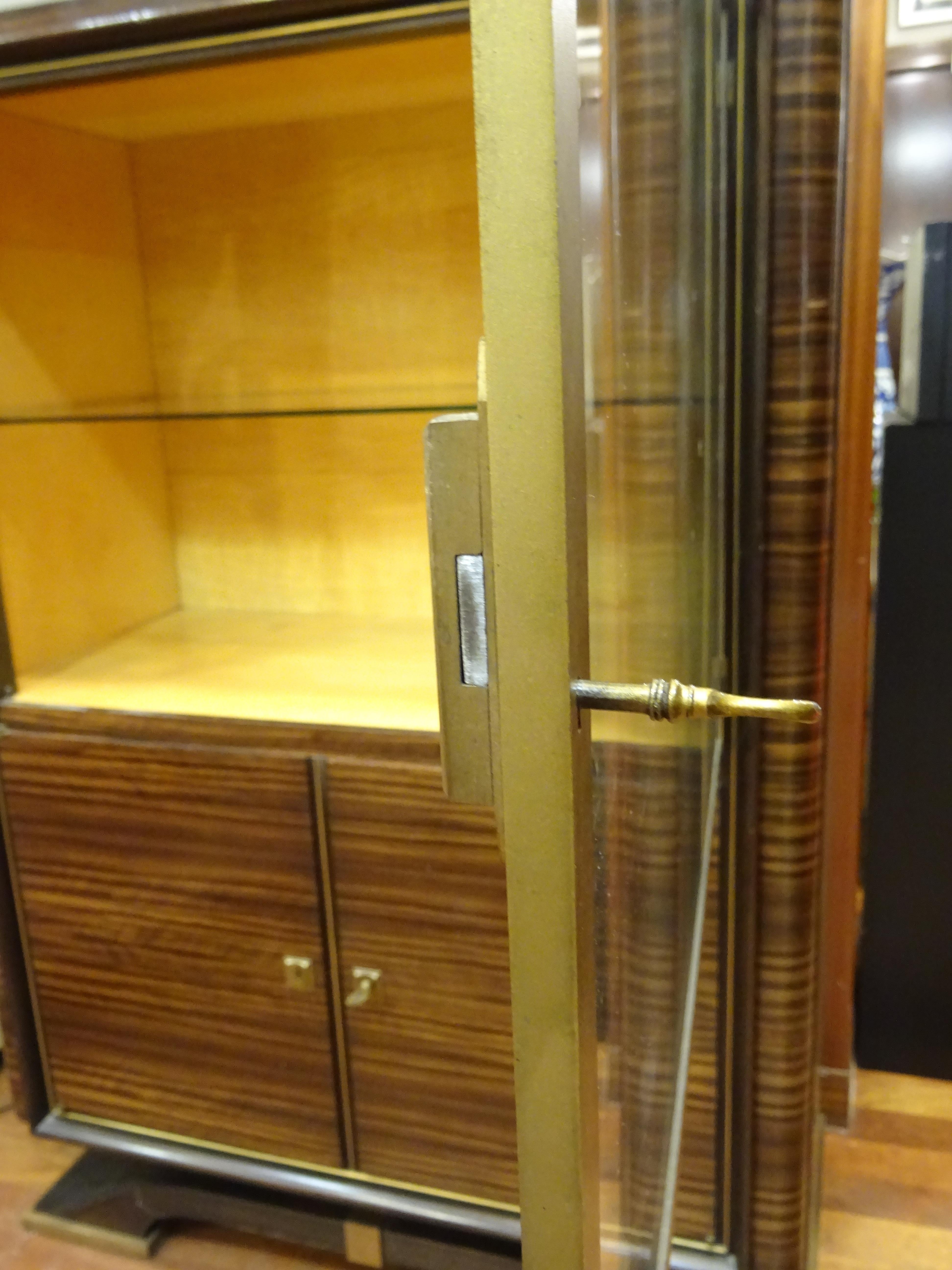 Art Deco French  E.J Ruhlmann Bookcase, Hardwood, Brass and Lemongrass 12