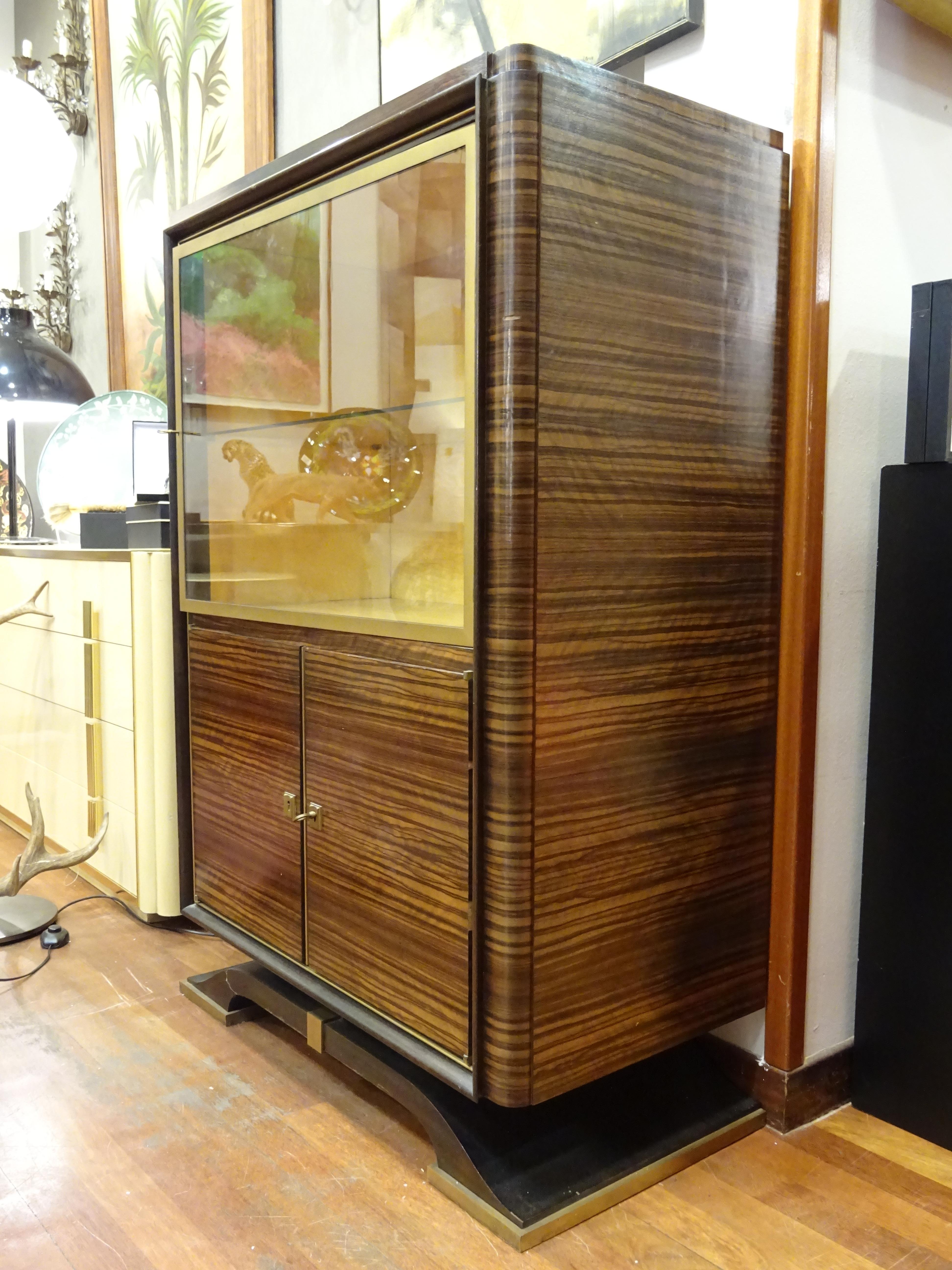 Art Deco French  E.J Ruhlmann Bookcase, Hardwood, Brass and Lemongrass 13