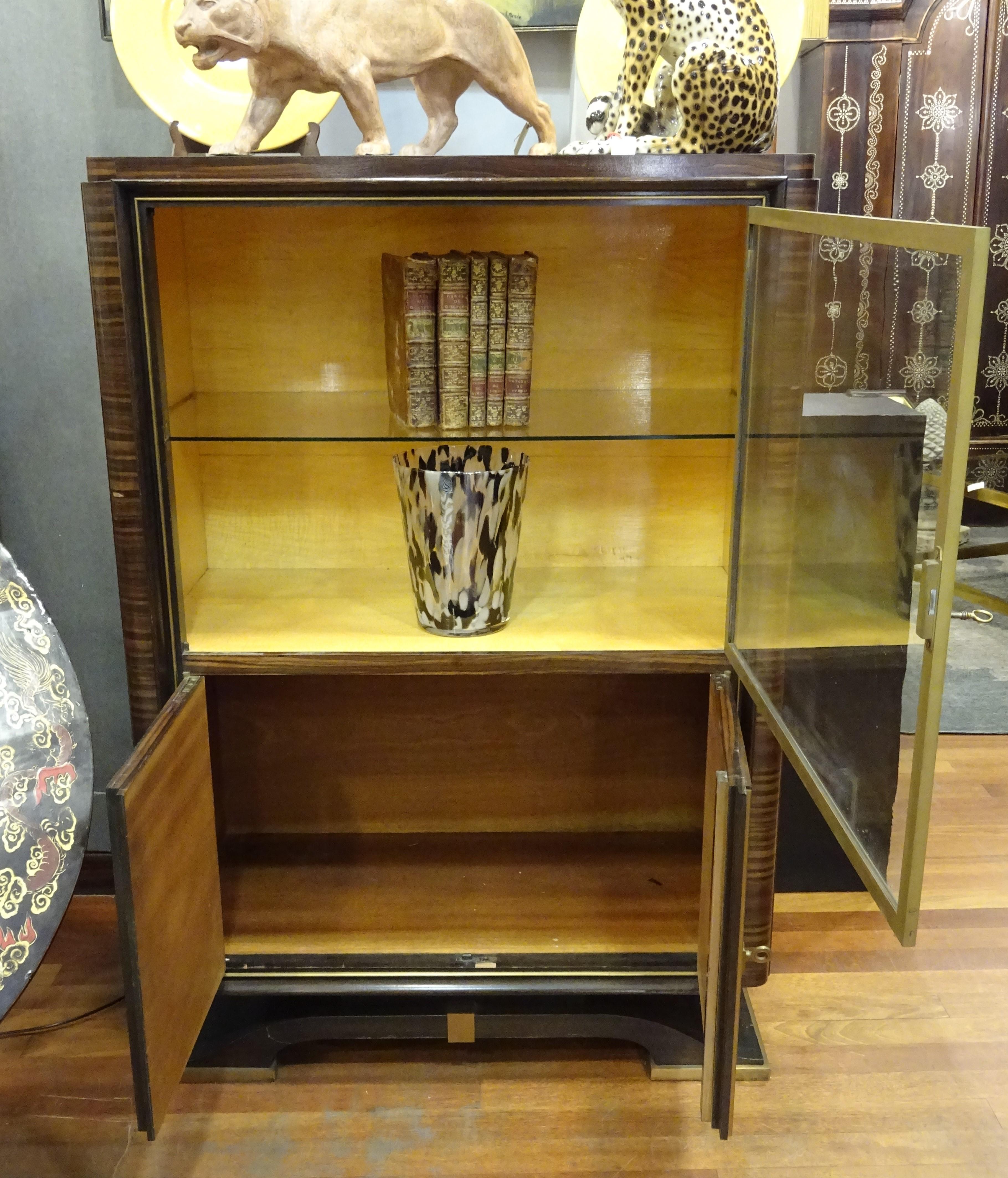 Mid-20th Century Art Deco French  E.J Ruhlmann Bookcase, Hardwood, Brass and Lemongrass
