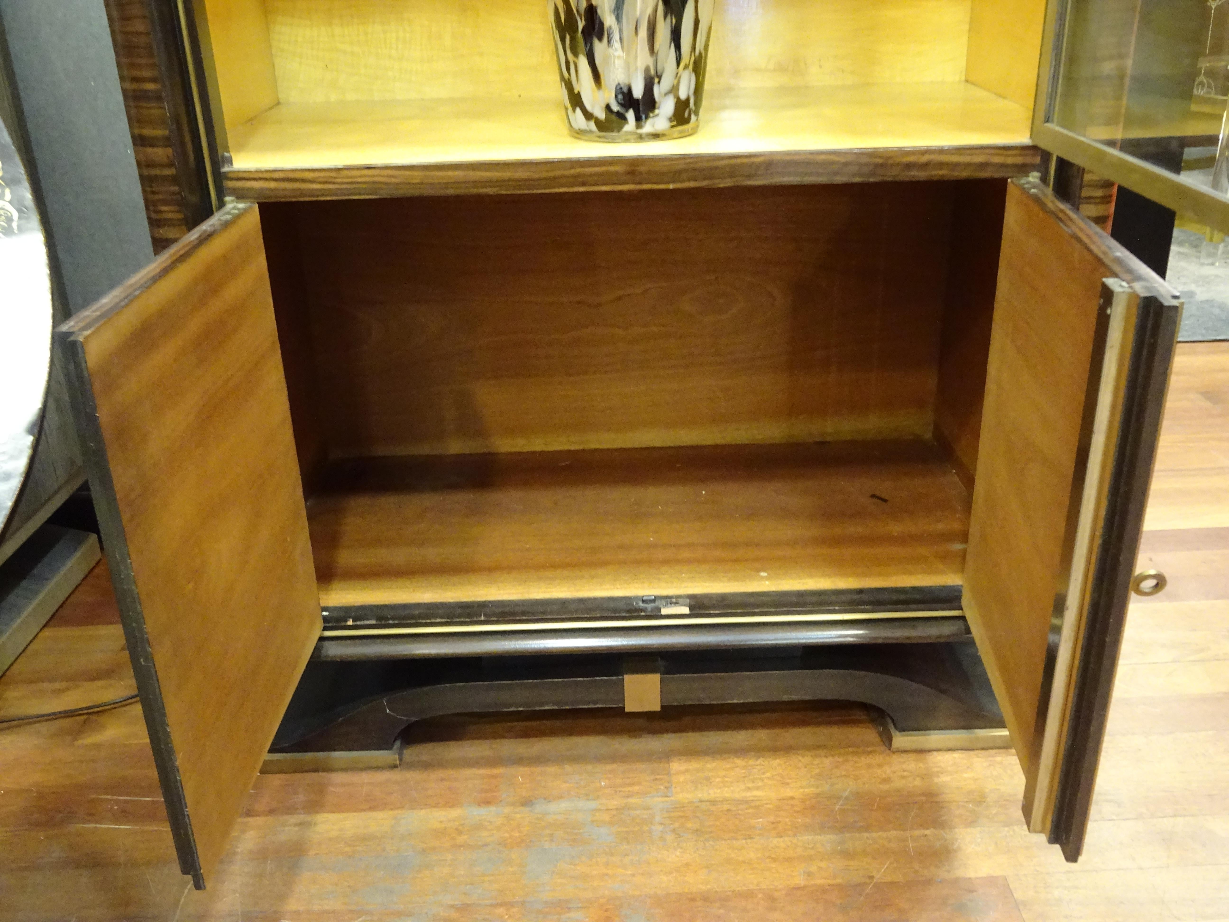 Art Deco French  E.J Ruhlmann Bookcase, Hardwood, Brass and Lemongrass 1