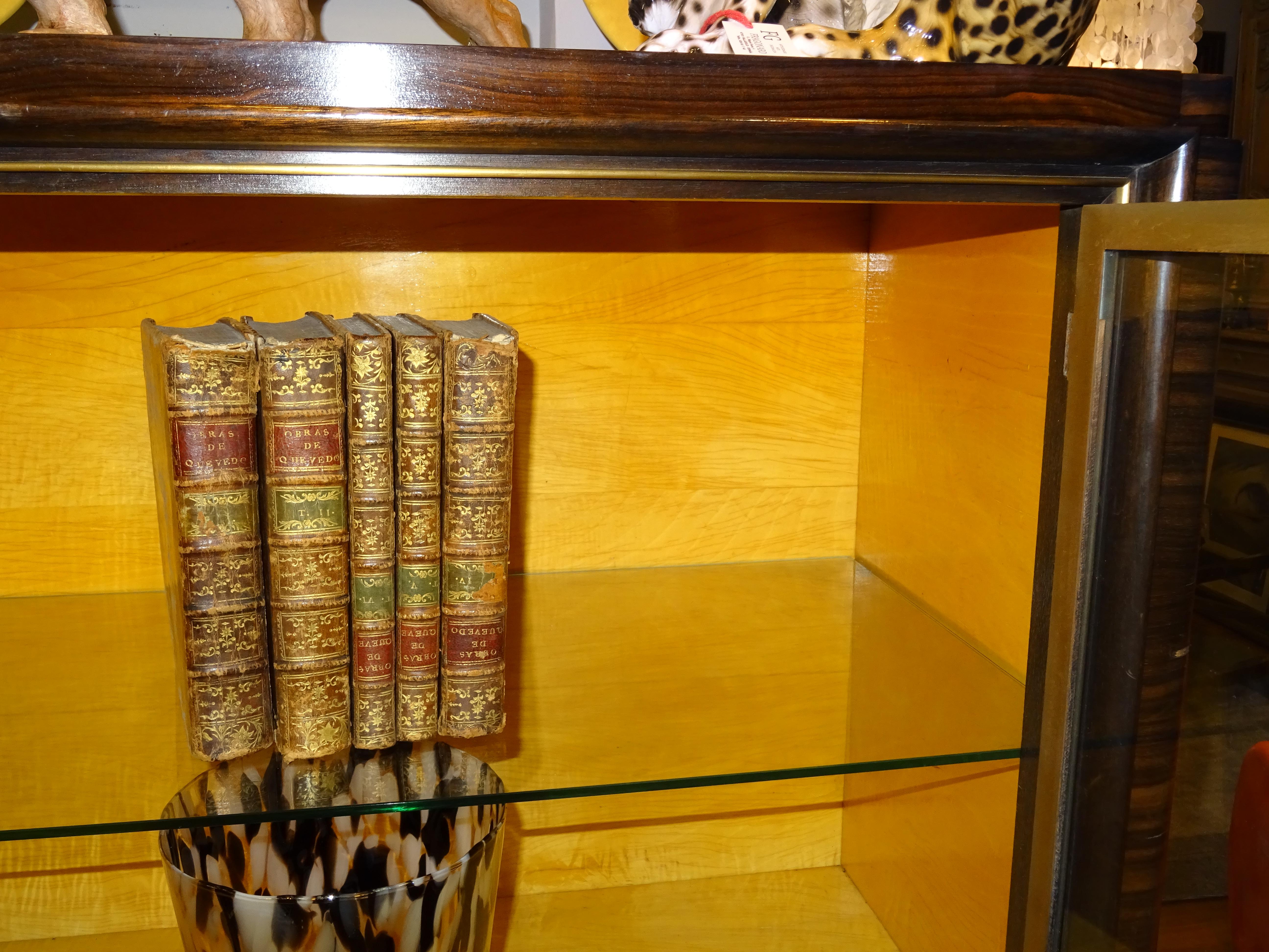 Art Deco French  E.J Ruhlmann Bookcase, Hardwood, Brass and Lemongrass 3
