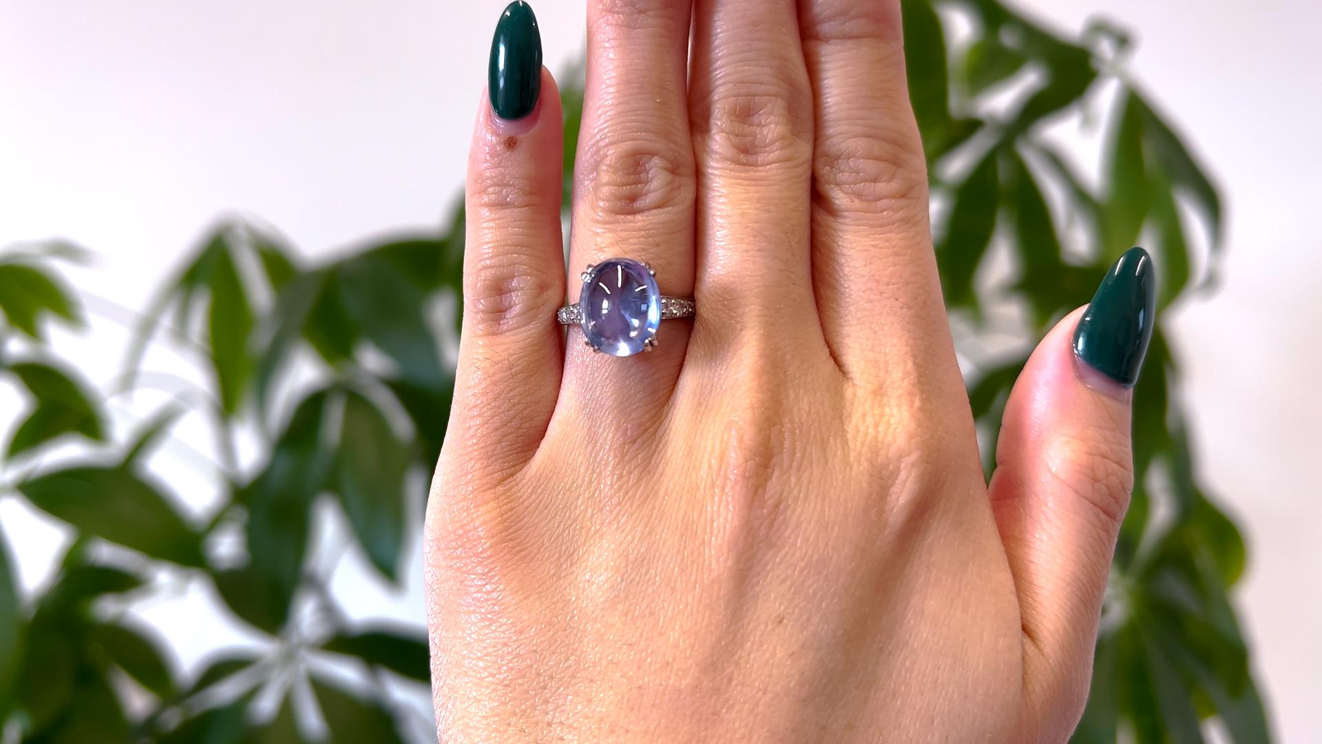Cabochon Art Deco French Sapphire and Diamond Platinum Ring