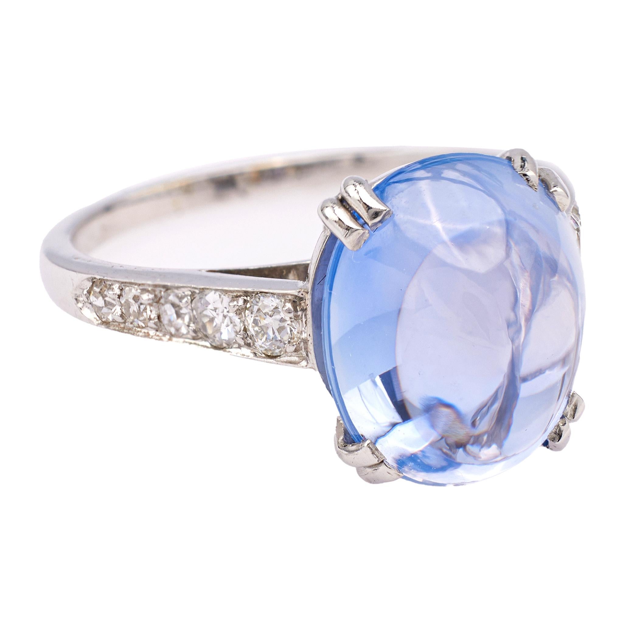 Women's or Men's Art Deco French Sapphire and Diamond Platinum Ring