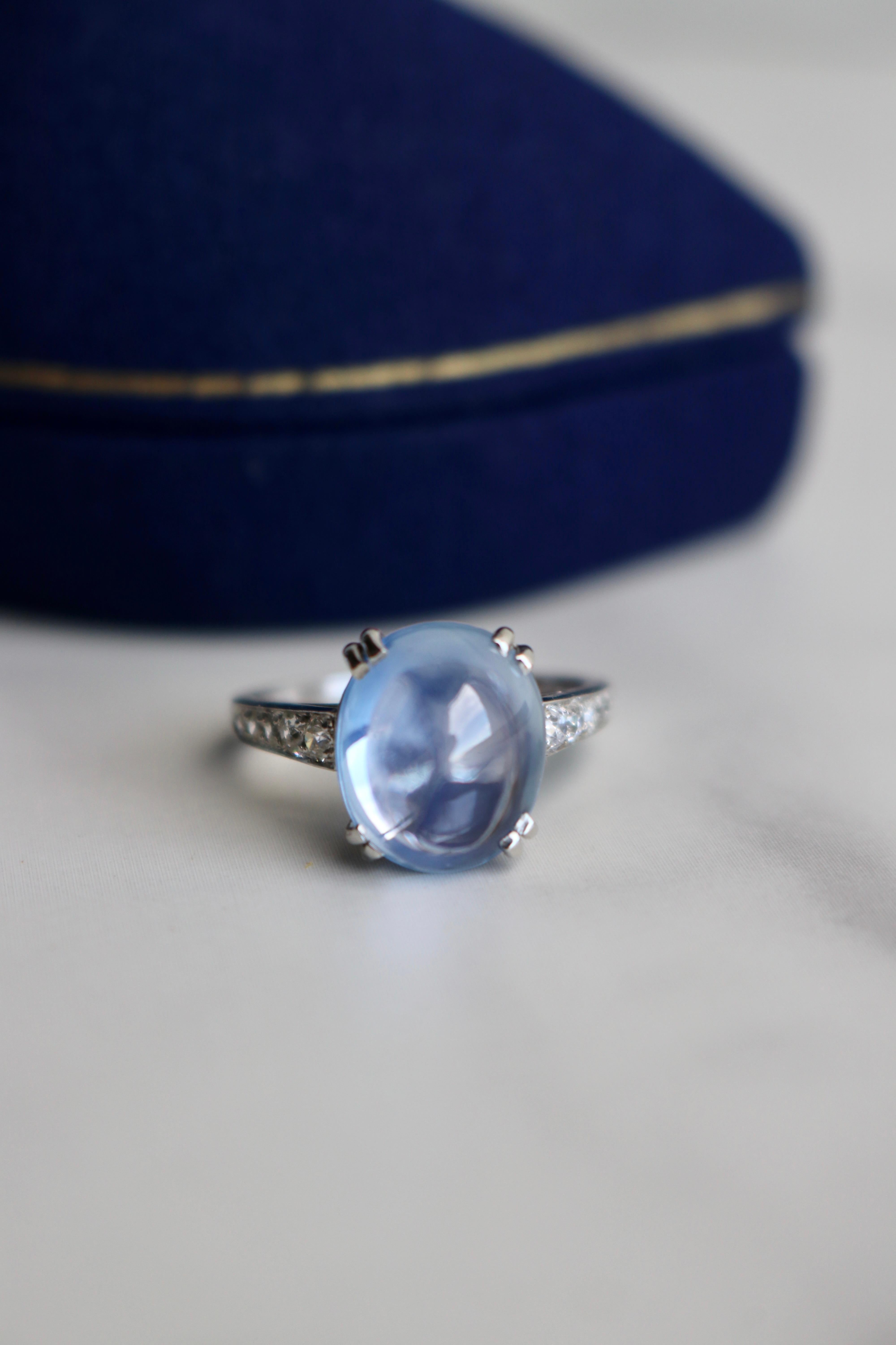 Art Deco French Sapphire and Diamond Platinum Ring 1