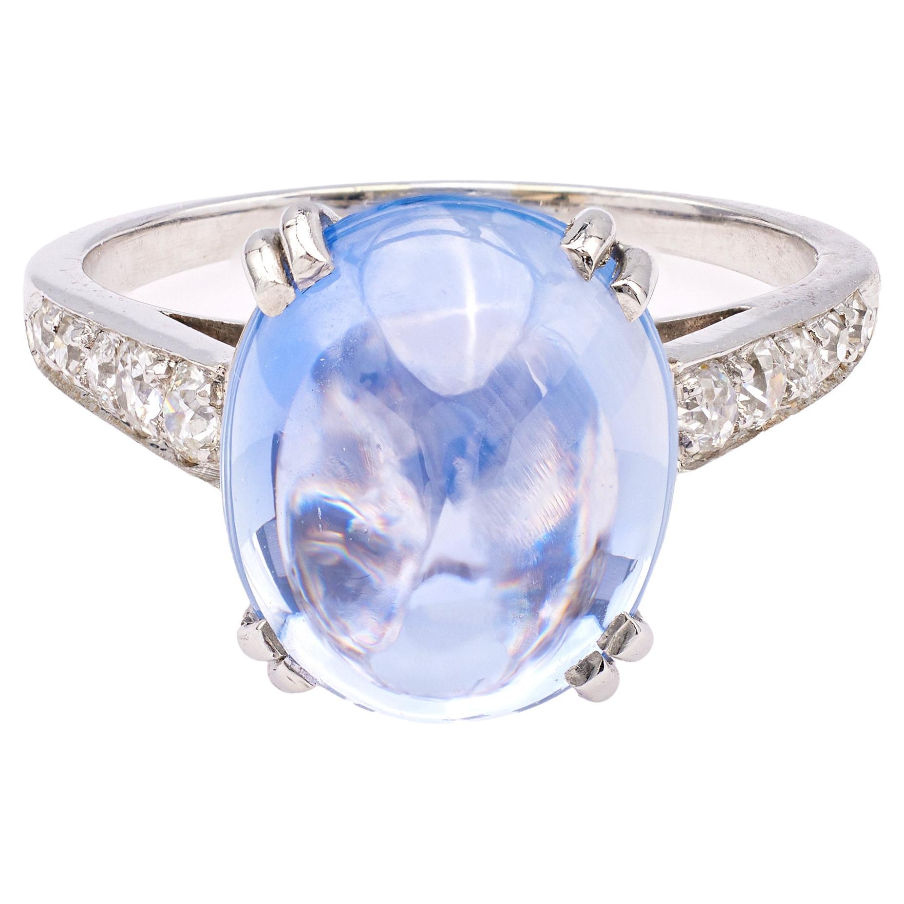 Art Deco French Sapphire and Diamond Platinum Ring
