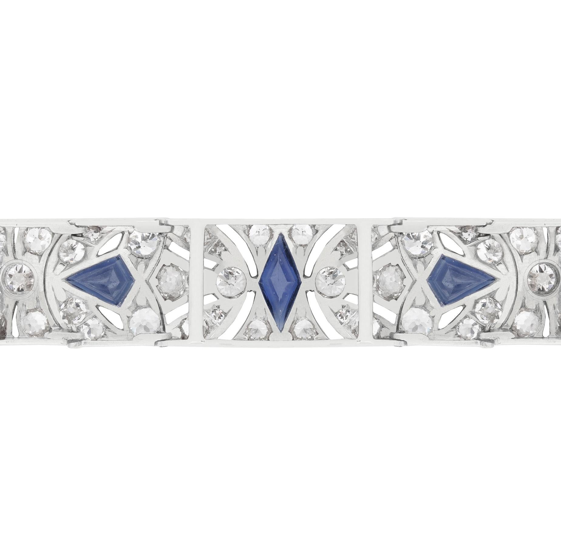 Old European Cut Art Deco French Sapphire, Diamond and Pearl Bracelet, circa 1920s