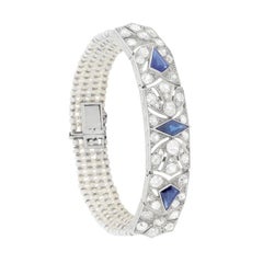 Art Deco French Sapphire, Diamond and Pearl Bracelet, circa 1920s