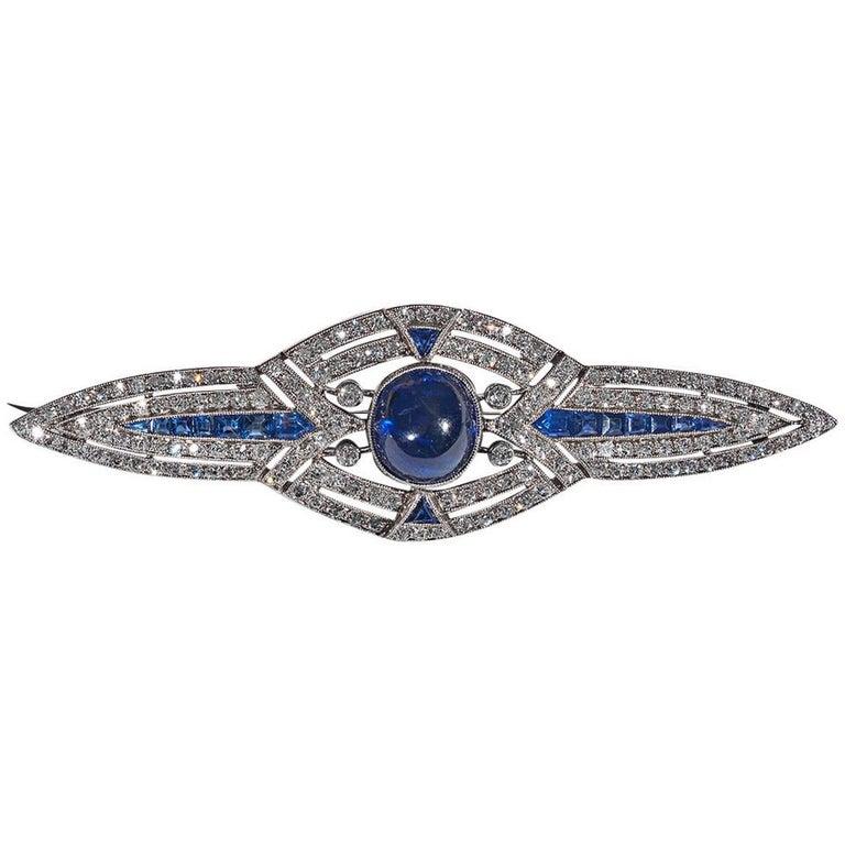 French Cut Art Deco French Sapphire Diamond Gold Brooch