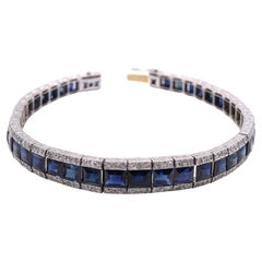 Art Deco French Sapphire Diamond Line Bracelet