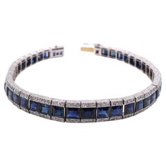 Antique Art Deco French Sapphire Diamond Line Bracelet