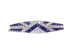 Art Deco French Sapphire Diamond Platinum Bar Brooch