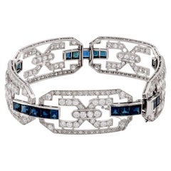 Art Deco French Sapphire Diamond Platinum Bracelet