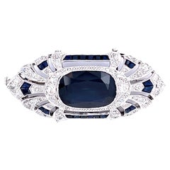 Art Deco French Sapphire Diamond Platinum Brooch