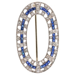 Art Deco French sapphire diamond platinum brooch