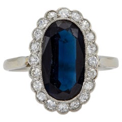 Art Deco French Sapphire Diamond Platinum Cluster Ring