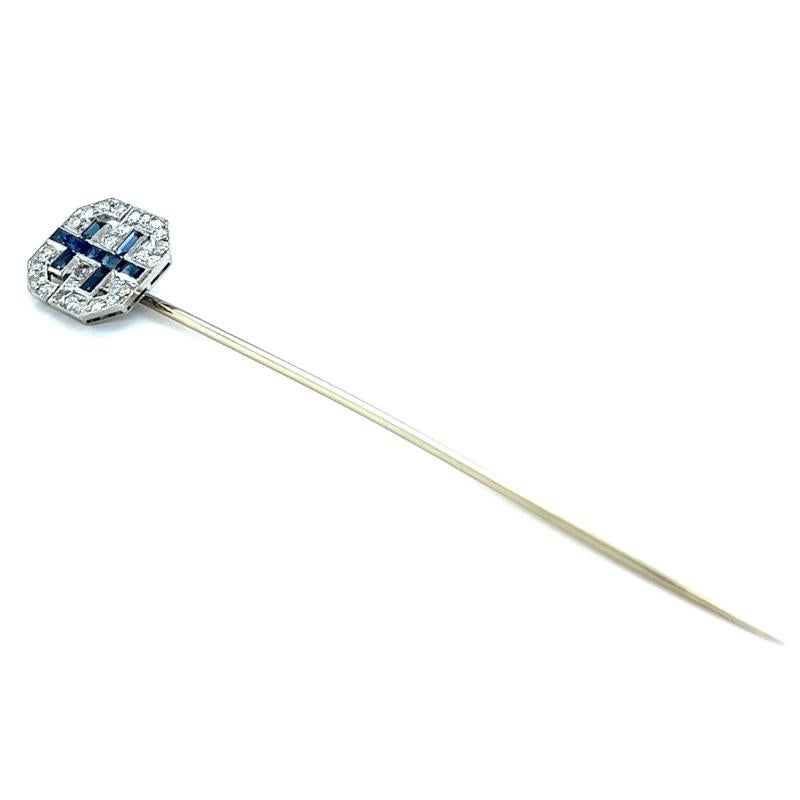 Women's or Men's Art Deco French Sapphire Diamond Platinum Stick Pin