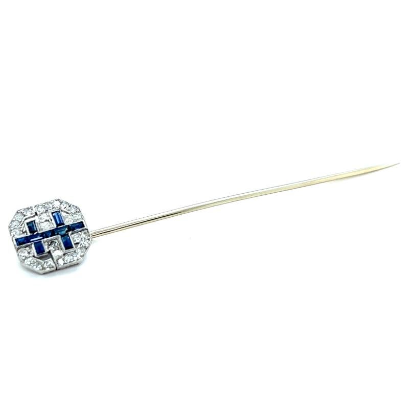 Women's Art Deco French Sapphire Diamond Platinum Stick Pin