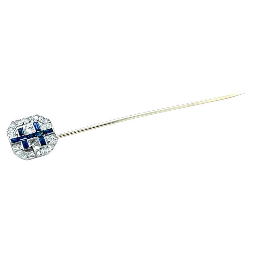 Art Deco French Sapphire Diamond Platinum Stick Pin