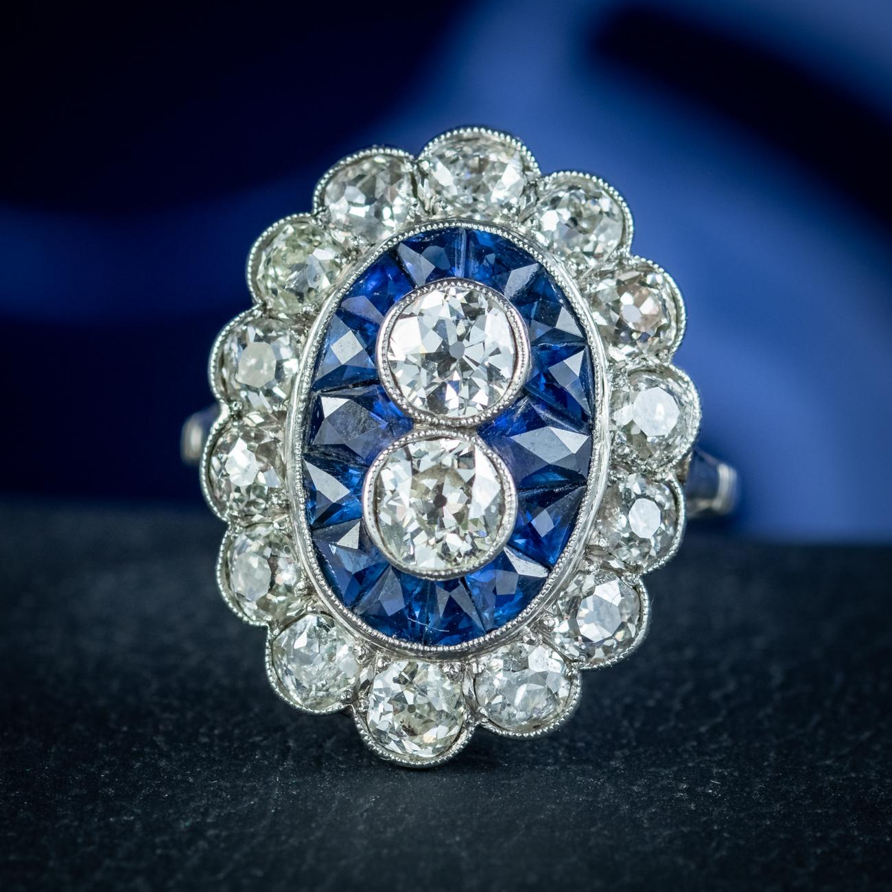 Art Deco French Sapphire Diamond Ring 3.20ct Of Diamond Circa 1920 Boxed For Sale 5