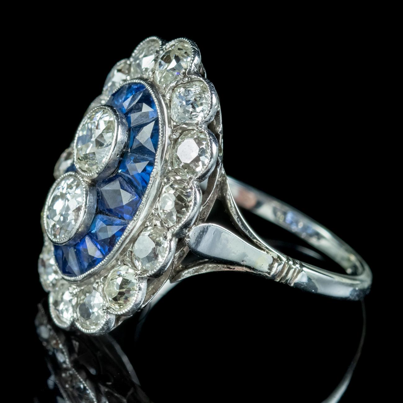 Art Deco French Sapphire Diamond Ring 3.20ct Of Diamond Circa 1920 Boxed In Good Condition For Sale In Kendal, GB