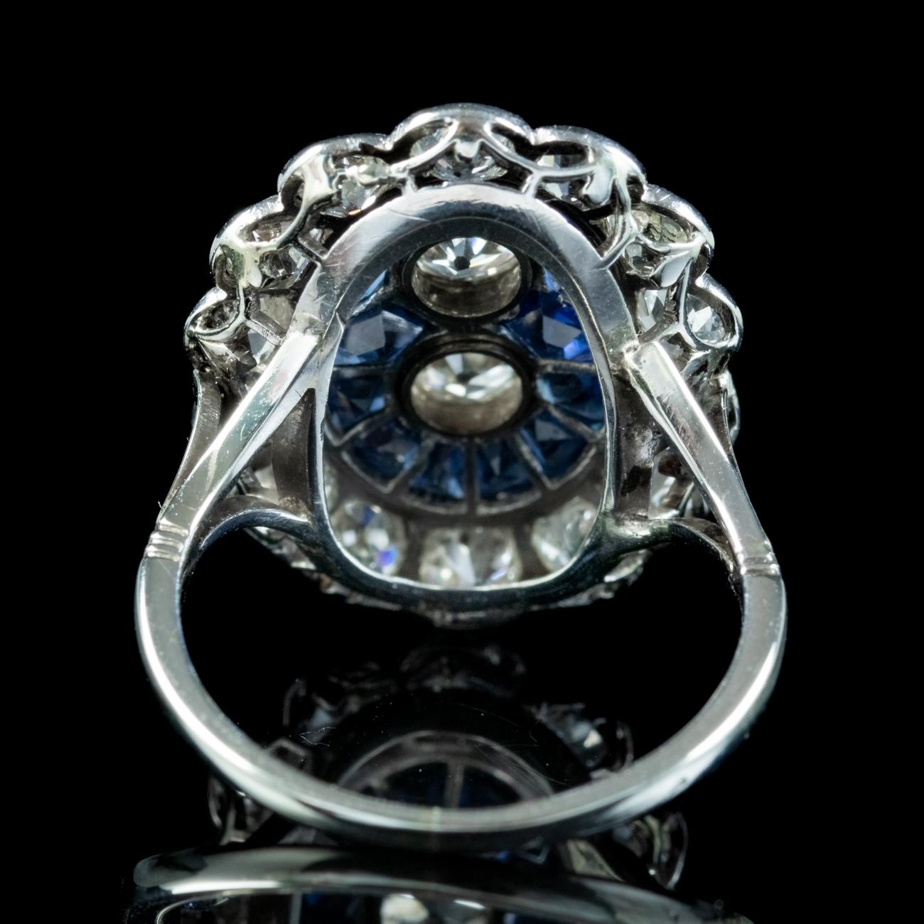 Women's Art Deco French Sapphire Diamond Ring 3.20ct Of Diamond Circa 1920 Boxed For Sale
