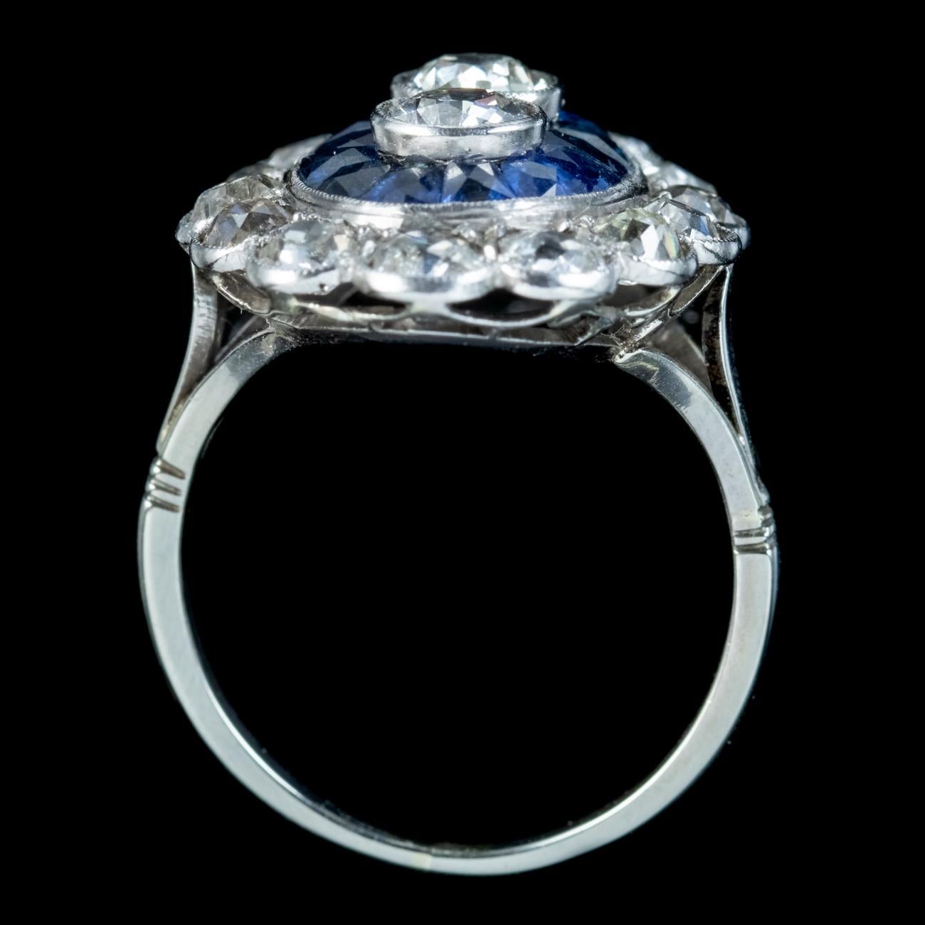 Art Deco French Sapphire Diamond Ring 3.20ct Of Diamond Circa 1920 Boxed For Sale 1