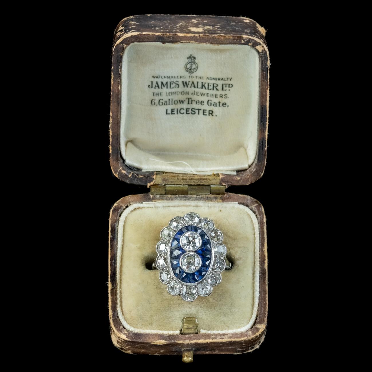 Bague Art déco française en saphir et diamant de 3,20 carats, c. 1920, dans sa boîte en vente 2
