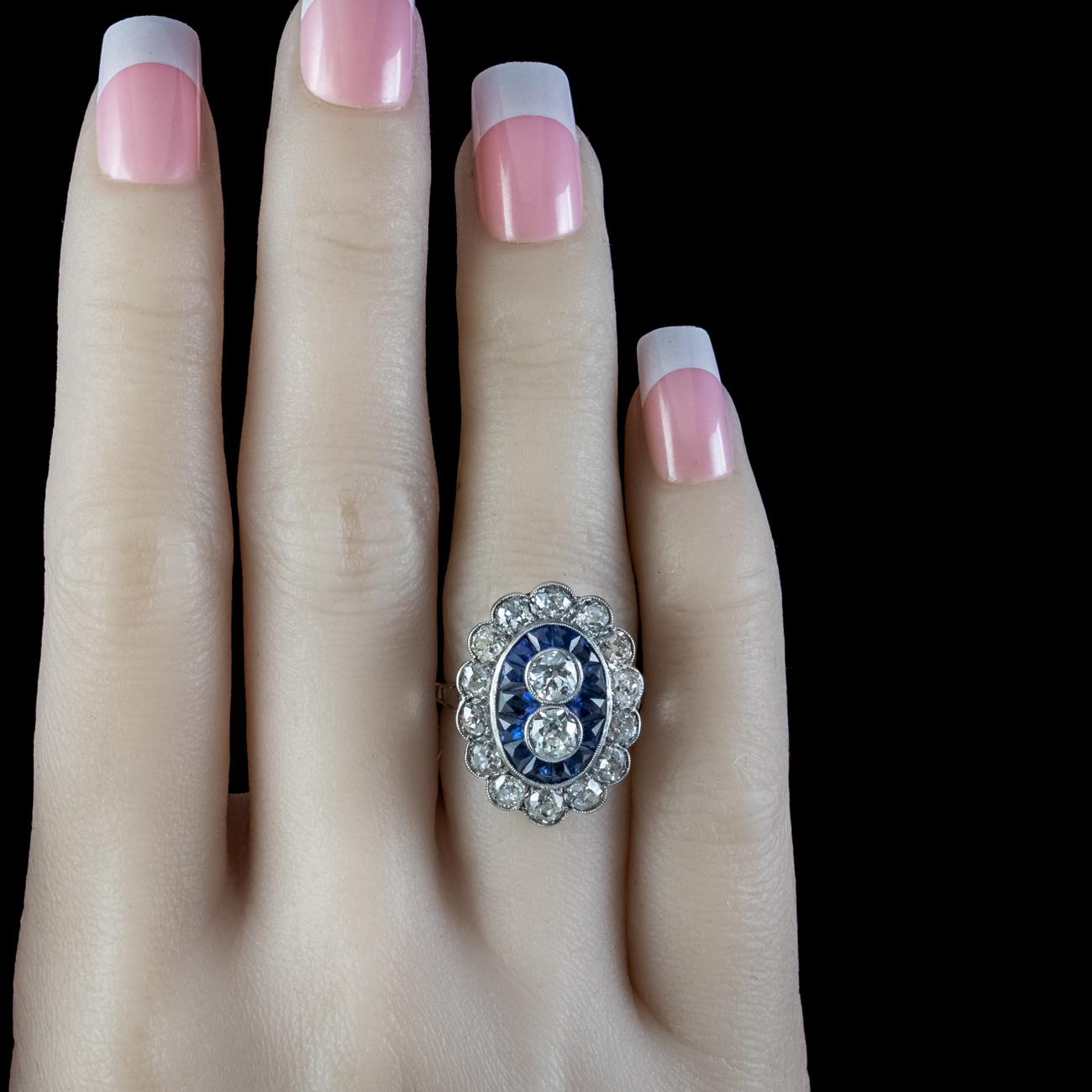 Art Deco French Sapphire Diamond Ring 3.20ct Of Diamond Circa 1920 Boxed For Sale 4