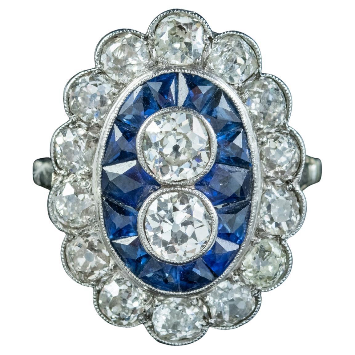 Art Deco French Sapphire Diamond Ring 3.20ct Of Diamond Circa 1920 Boxed