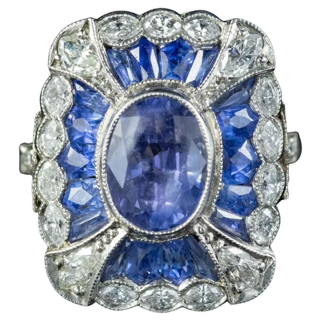 Art Deco French Sapphire Diamond Ring 3ct of Sapphire Circa 1920