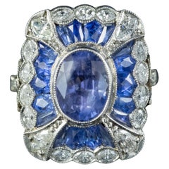 Französischer Art Deco Saphir-Diamant-Ring, 3 Karat Saphir, um 1920