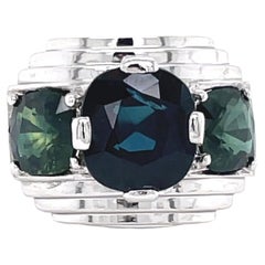Art Deco French 2.55 Carat Sapphire Platinum Three Stone Ring