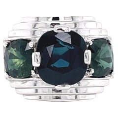 Französischer Art-Déco-Ring mit drei Steinen, 2,55 Karat Saphir Platin