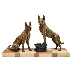 Art Deco French Sculpture of German Shepherds