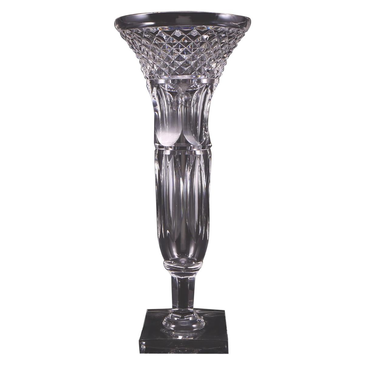Art Deco French Sèvres Clear Handcut Crystal Diamonds  Vase, 1930 For Sale