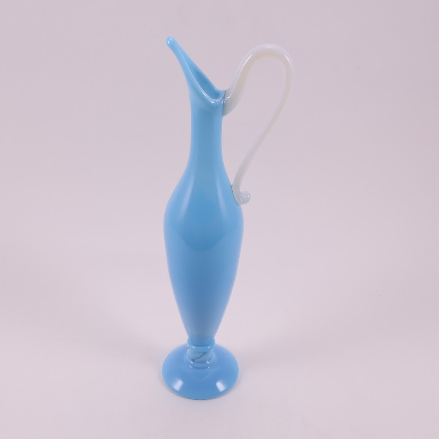 Art Deco French Sèvres Light Turquoise Hand Blown Opaline Glass Pitcher, 1920 For Sale 5