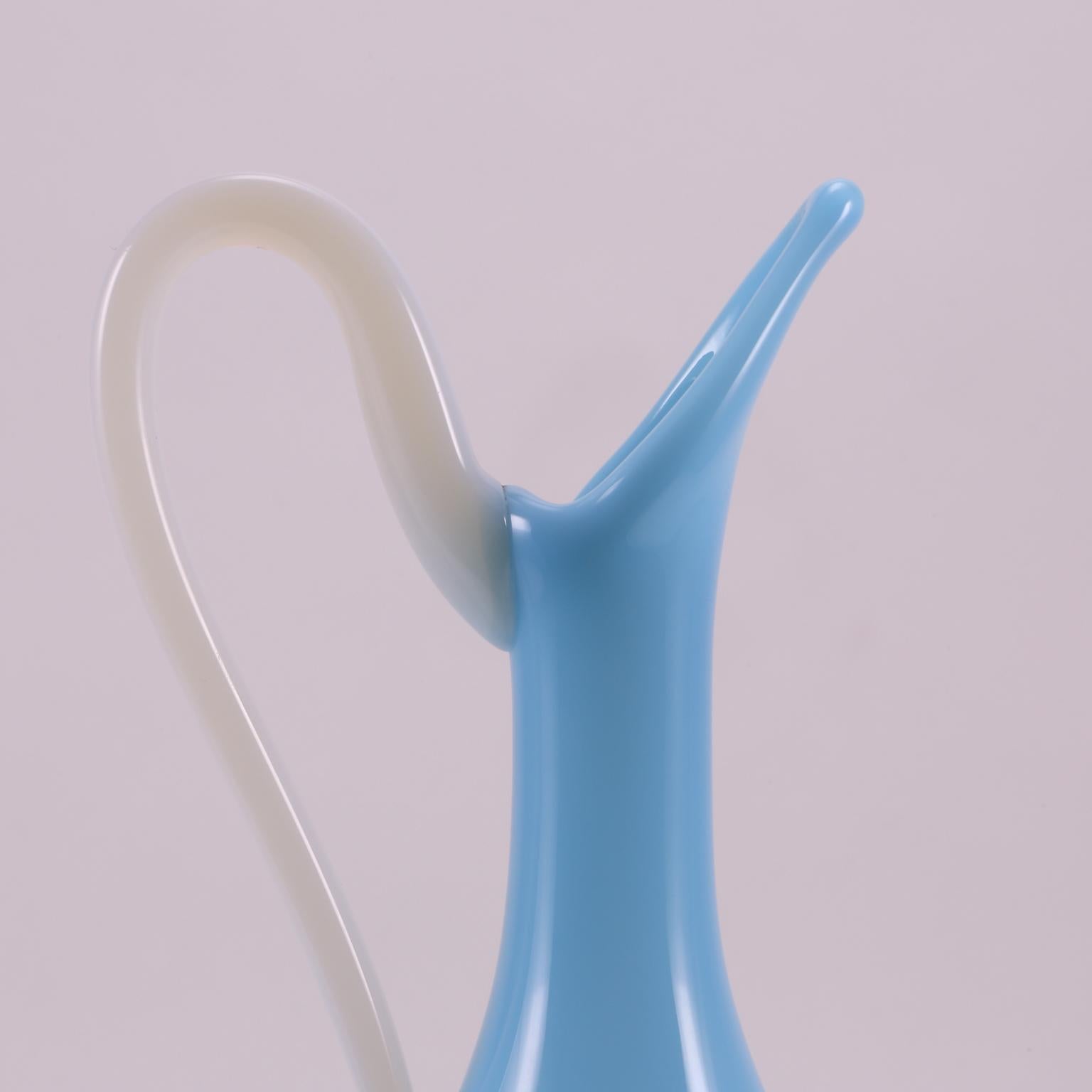 Art Deco French Sèvres Light Turquoise Hand Blown Opaline Glass Pitcher, 1920 For Sale 8
