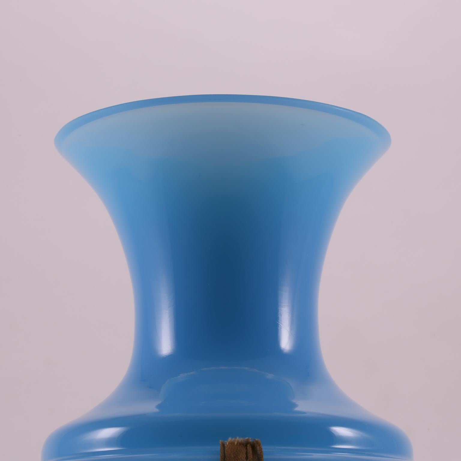 Art Deco French Sèvres Light Turquoise Hand Blown Opaline Glass Vase, 1920 For Sale 7