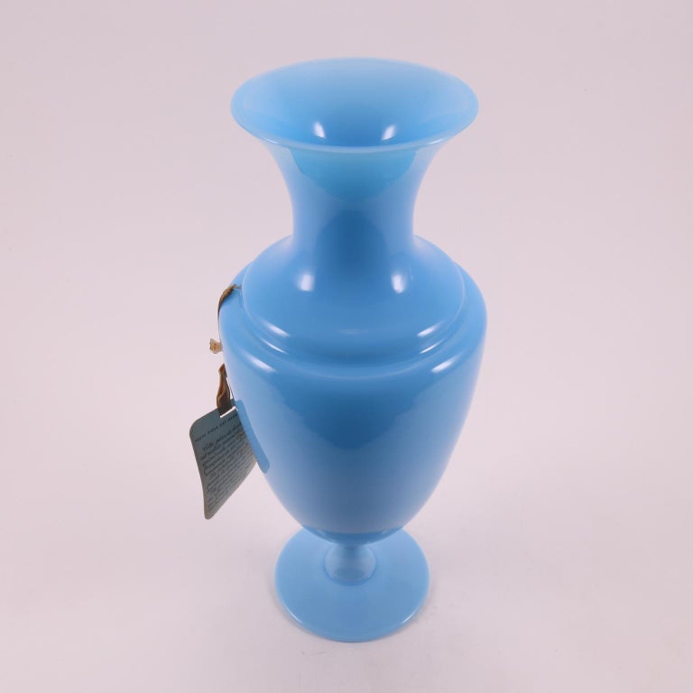 Art Deco French Sèvres Light Turquoise Hand Blown Opaline Glass Vase