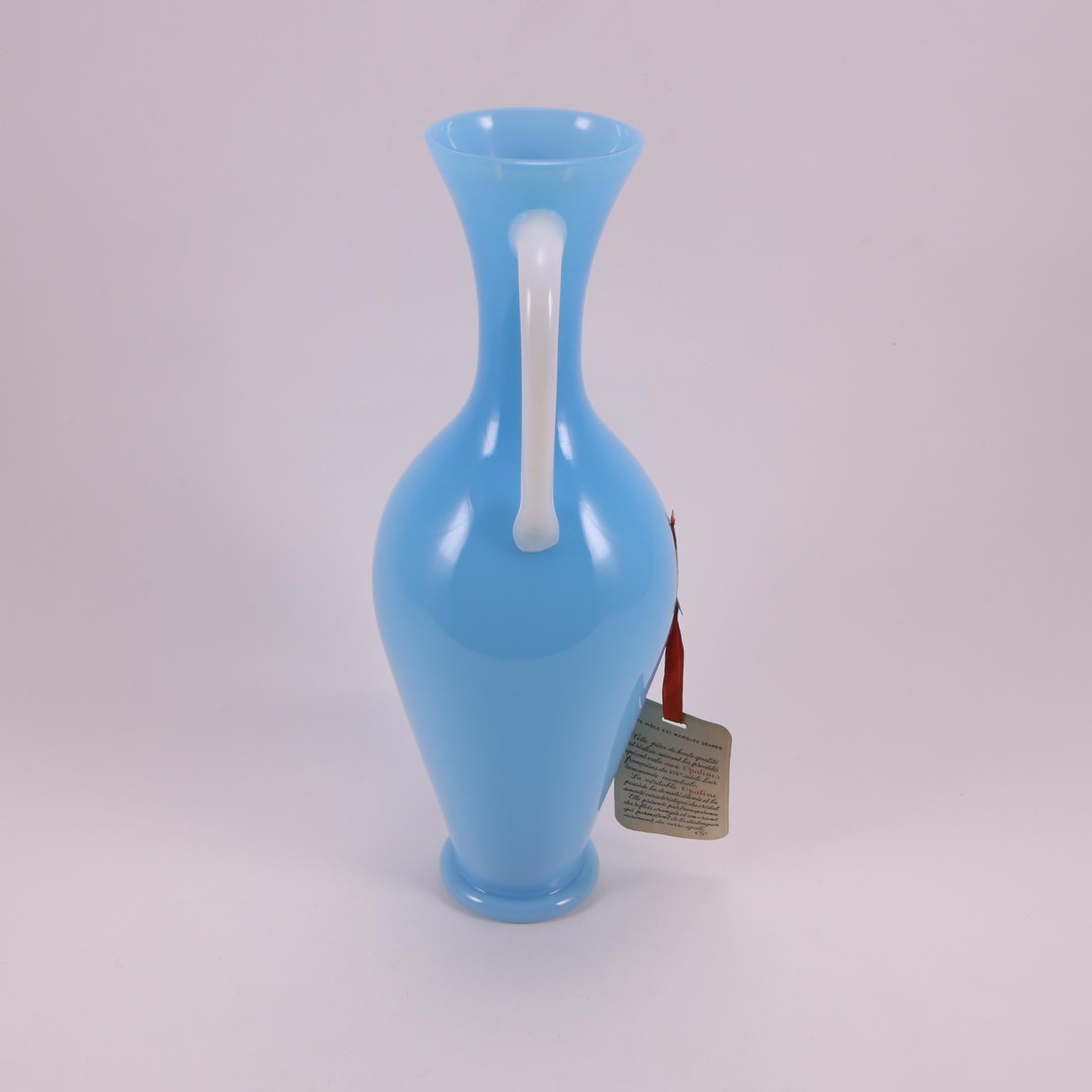 Art Deco French Sèvres Light Turquoise Handblown Opaline Glass Vase, 1920 For Sale 11