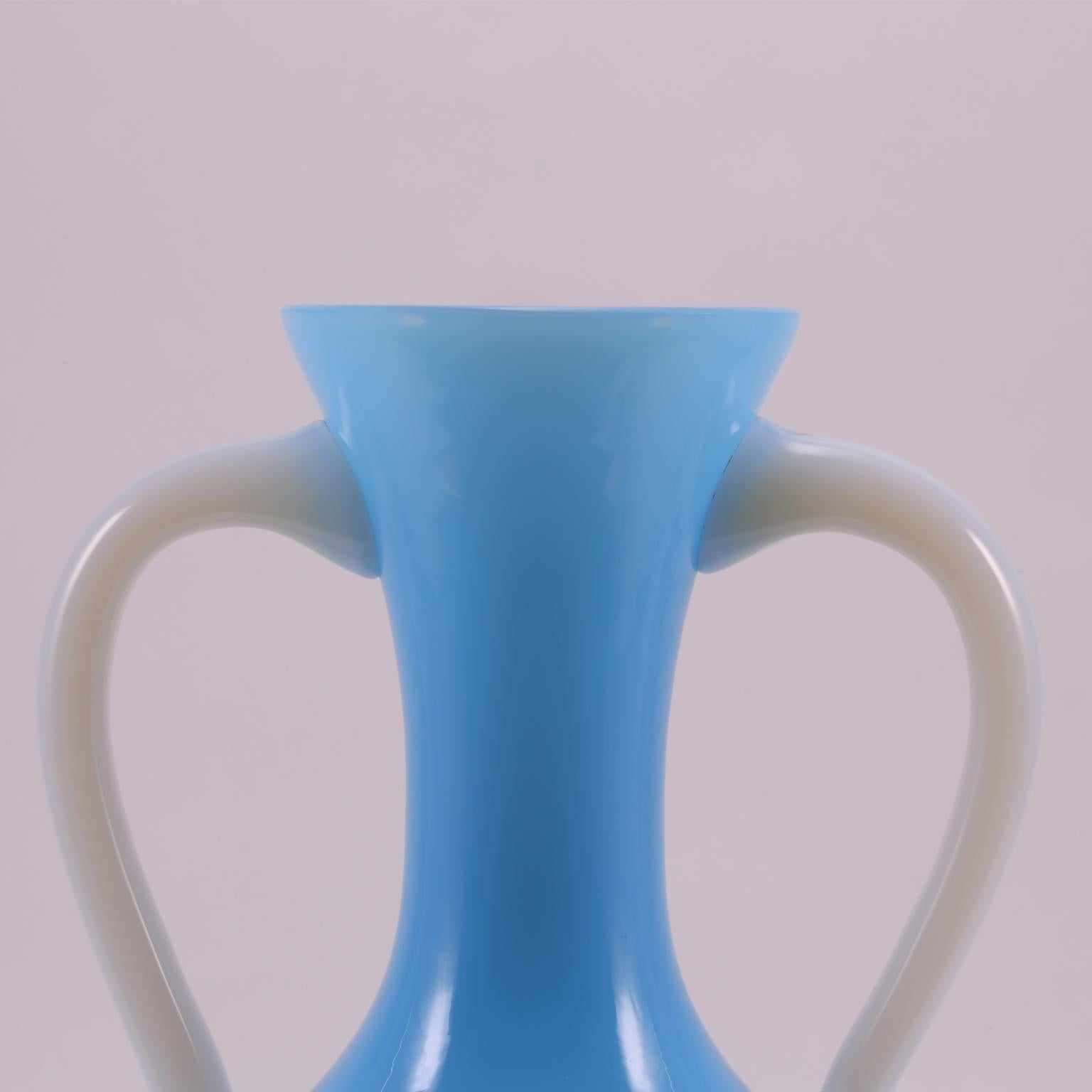 Art Deco French Sèvres Light Turquoise Handblown Opaline Glass Vase, 1920 For Sale 13
