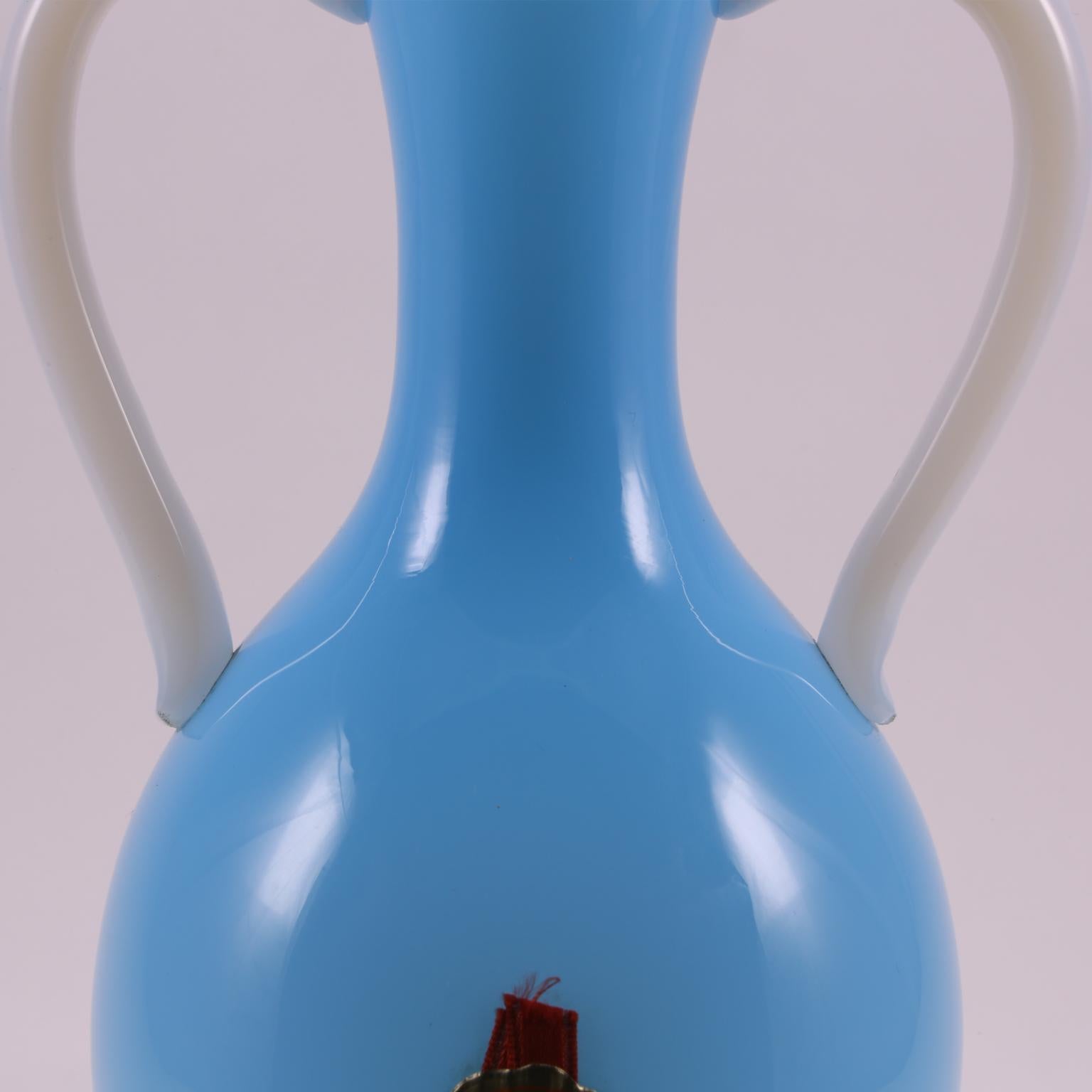 Art Deco French Sèvres Light Turquoise Handblown Opaline Glass Vase, 1920 For Sale 14