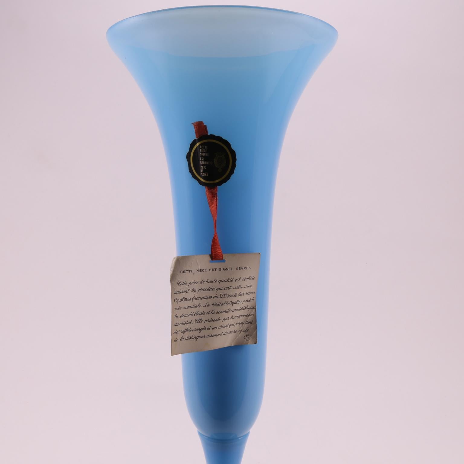 Art Deco French Sèvres Light Turquoise Handblown Opaline Glass Vase, 1930 For Sale 6