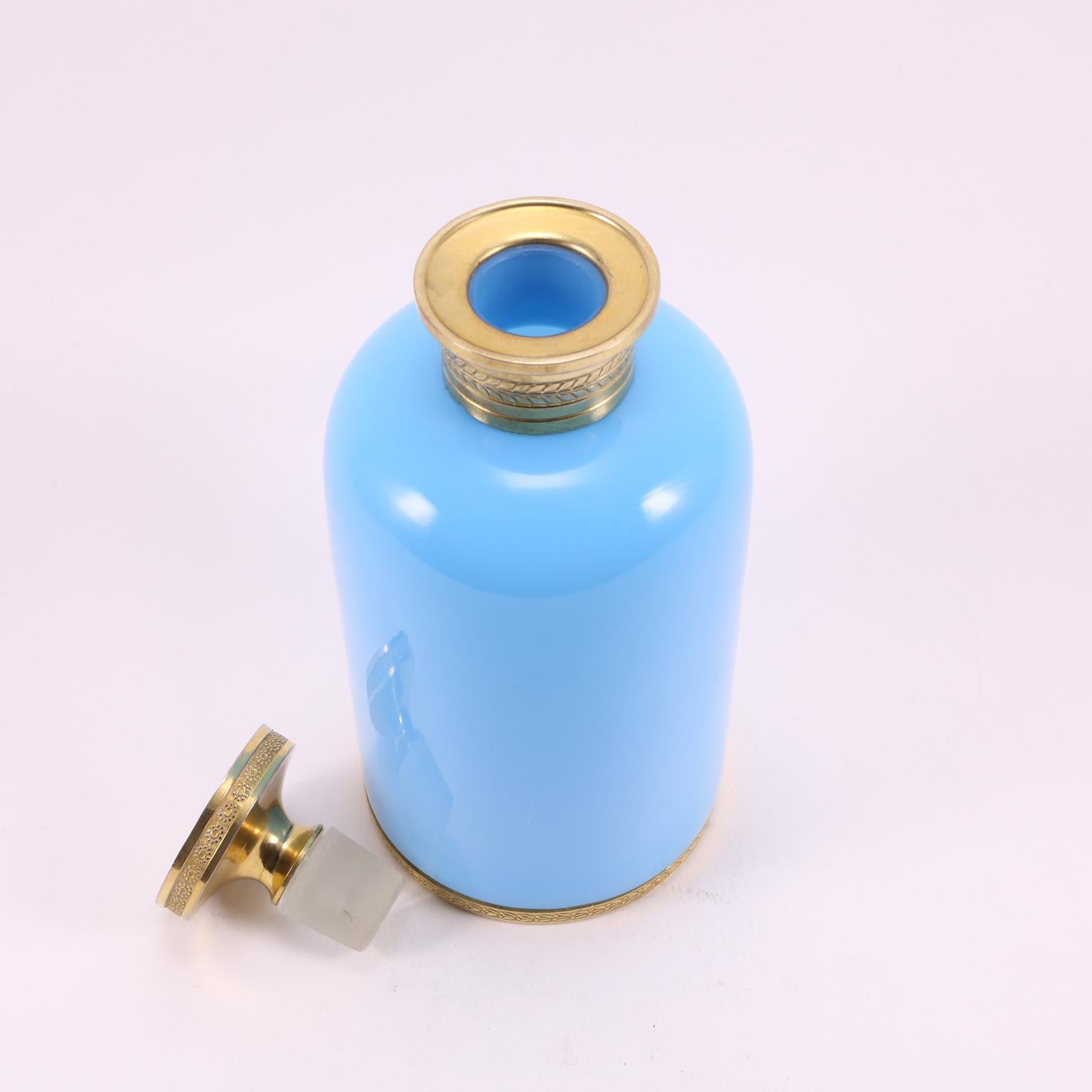 Art Deco French Sèvres-l.Seiler Light Turquoise Opaline  Perfume Bottle, 1920 For Sale 6