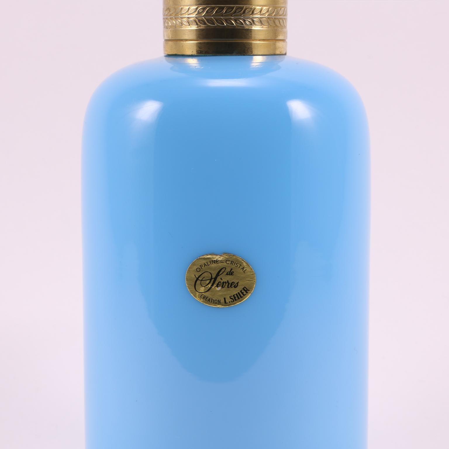 Art Deco French Sèvres-l.Seiler Light Turquoise Opaline  Perfume Bottle, 1920 For Sale 8