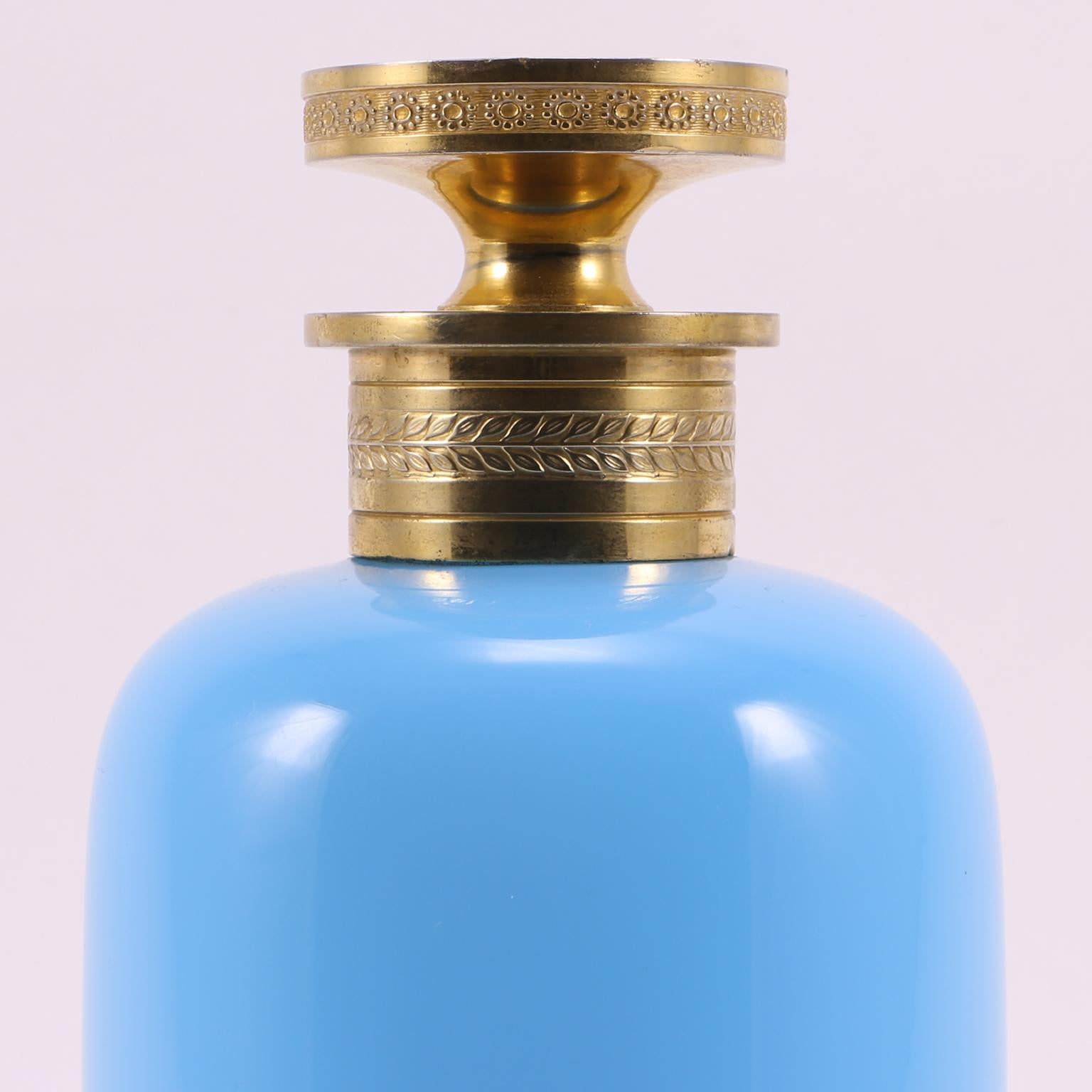 Art Deco French Sèvres-l.Seiler Light Turquoise Opaline  Perfume Bottle, 1920 For Sale 9