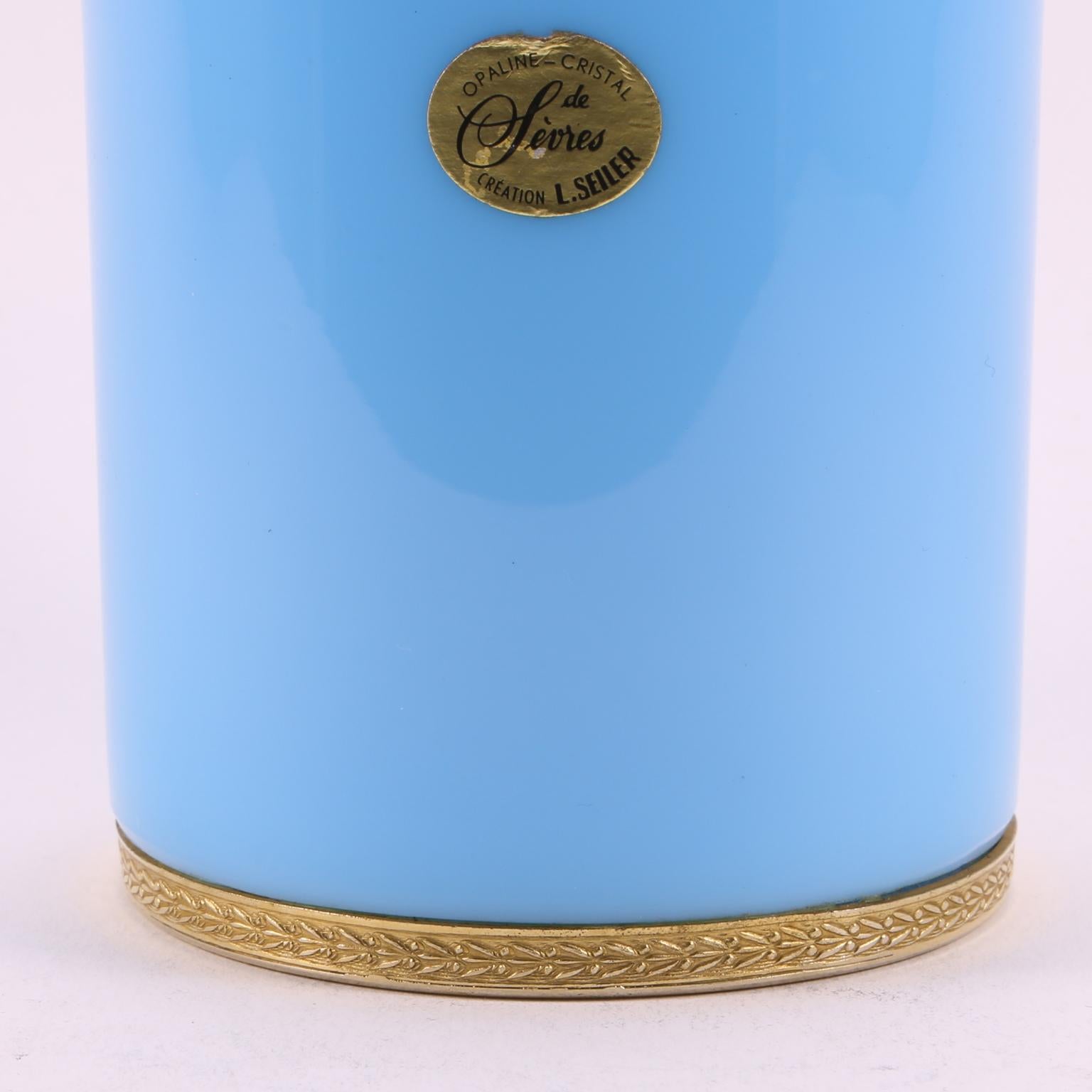 Art Deco French Sèvres-l.Seiler Light Turquoise Opaline  Perfume Bottle, 1920 For Sale 10