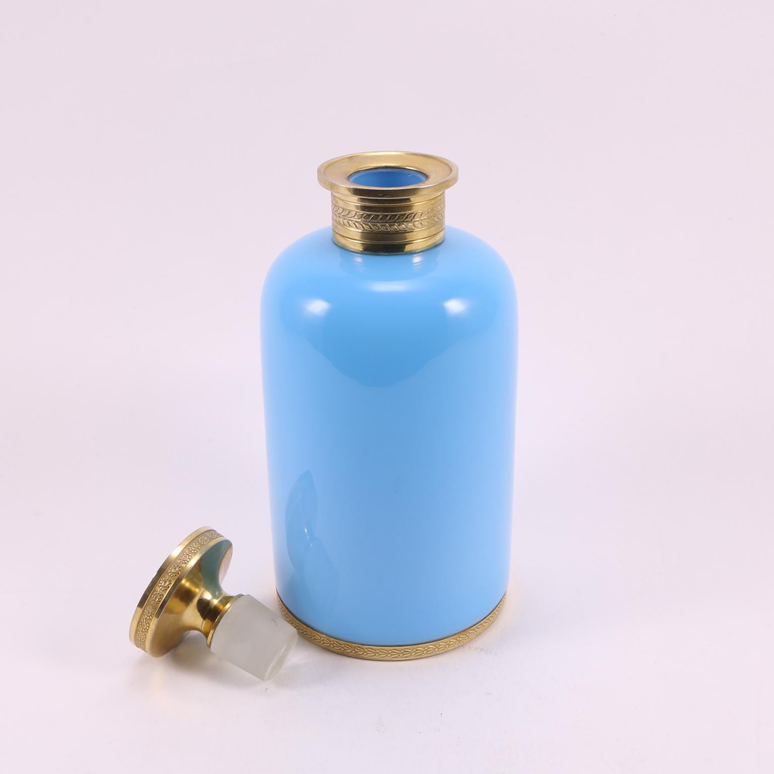 Early 20th Century Art Deco French Sèvres-l.Seiler Light Turquoise Opaline  Perfume Bottle, 1920 For Sale